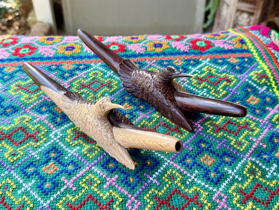 Hummingbird Tepi Pipe, Hand-Carved, Solid Wood Shamanic Applicator
