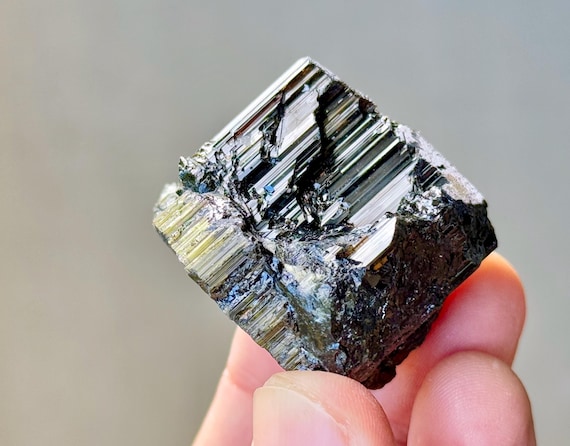 Black Tourmaline with Dravite and Green Tourmaline Inclusion, 61g, Highest Grade Black Schorl, Aracuai, Minas Gerais, Brazil R991