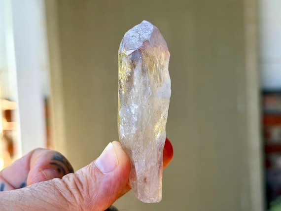Powellite Phantom Root Quartz with Amethyst, UV Reactive, 62g, New Find, Raw & Unpolished, Bahia, Brazil B318