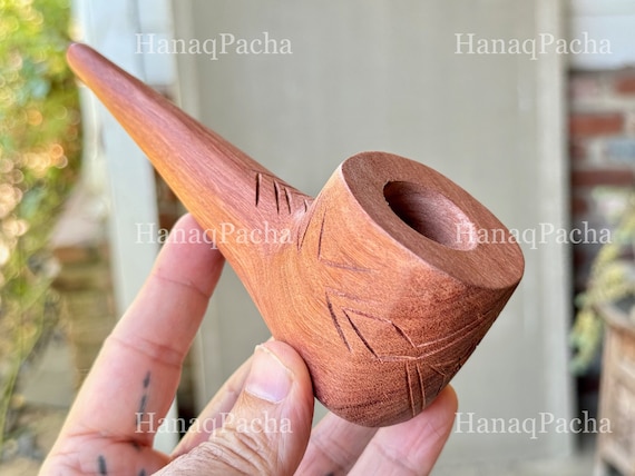 Traditional Mapacho Pipe by Betson Macawashi, Hand Carved Palo Sangre Wood Tobacco Pipe for Shamanic Ceremony, Made in Pucallpa, Peru