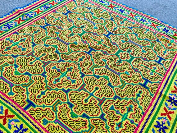 Shipibo Manta Cloth, 26" x 27", Embroidered Shamanic Mesa Cloth for Ceremony, Made in Pucallpa, Peru, Artist Laura Rengifo