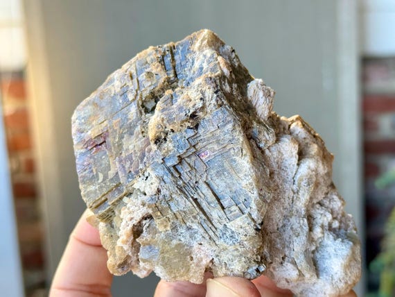 Orthoclase Feldspar with Purple Fluorite & Golden Mica, 470g, Rare Find, Divino Das Laranjeiras, Minas Gerais, Brazil W713