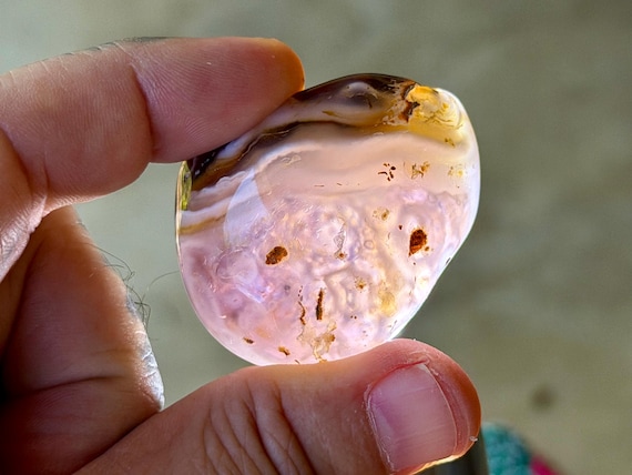 Ocean Agate, 43g, Polished Palm Stone, Stability & Self-Reliance, Rio Grande do Sul, Brazil B429
