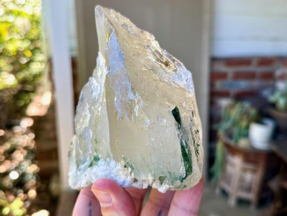 Green Tourmaline Quartz, Self-Standing, 856g, New Find, São José do Safira, Minas Gerais, Brazil W407