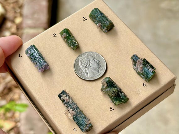 Green Tourmaline with Lepidolite, Aricanga Mine, Choose ONE of Six (2g - 4g), São Jose do Safira, Minas Gerais, Brazil A718