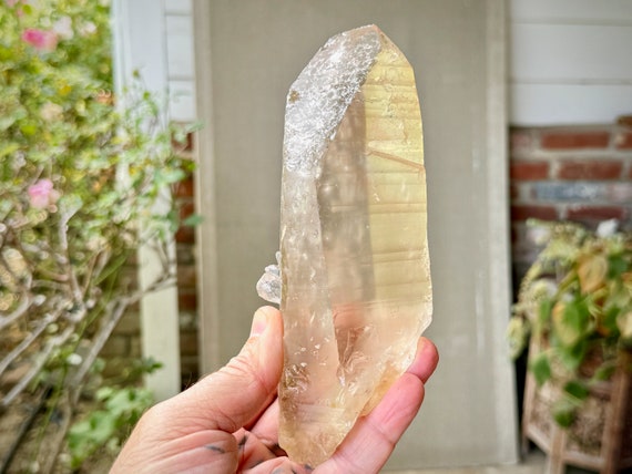 Golden Healer Lemurian Quartz with Rose Gold Hue and Water Clear Clarity, 660g, New Find, Crown Chakra, Goias, Brazil W222