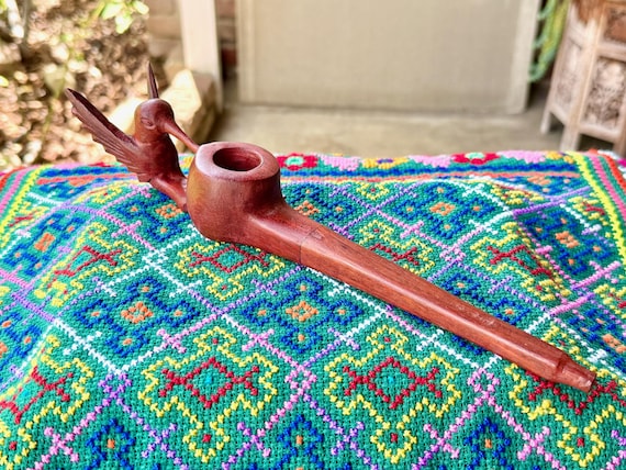 Hummingbird Pipe, Hand-Carved in the Peruvian Amazon, Traditional Wooden Tobacco Pipe for Shamanic Ceremony