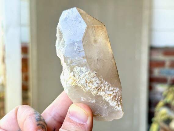 Elestial Smoky Quartz with Ethereal Complexion and White Frosted Inclusions, 265g, Coronel Murta, Minas Gerais, Brazil W394