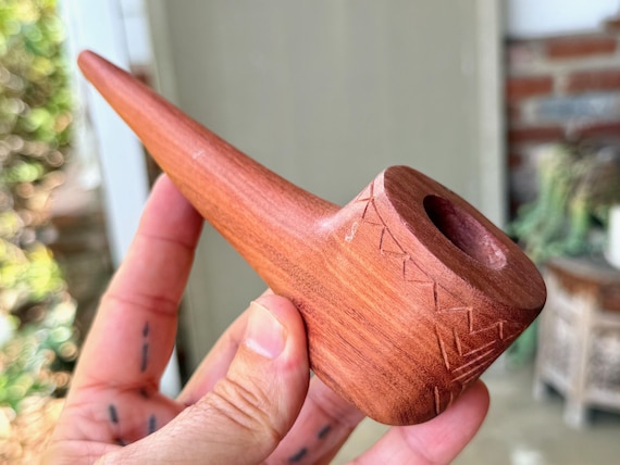 Shaman Pipe, Traditional Hand Carved Wooden Tobacco Pipe, Handmade by Betson Macawashi in Pucallpa, Peru