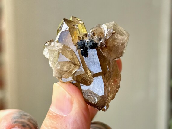 Citrine with Bicolor Purple & Green Tourmaline, 46g, New Find, Solar Plexus and Heart Chakra, Coronel Murta, Minas Gerais, Brazil A711