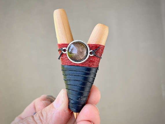 Kuripe with Smoky Quartz, Traditional Wood Kuripe, Handcrafted Shamanic Self-Applicator Pipe