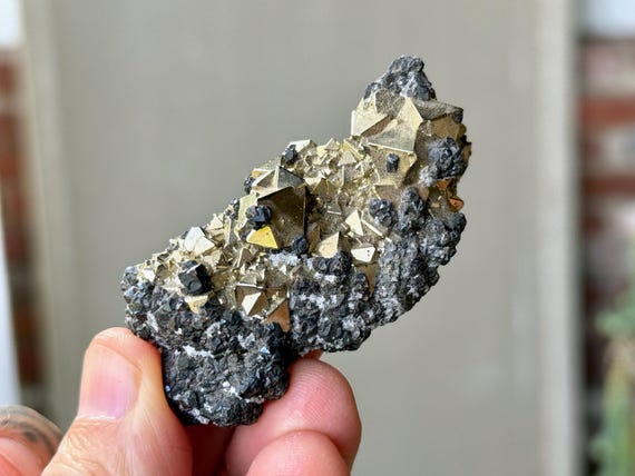Pyrite & Spharelite, Natural Pyramidal Formations, 84g, Old Find, Grounding, Protection and Manifestation, Peru A152