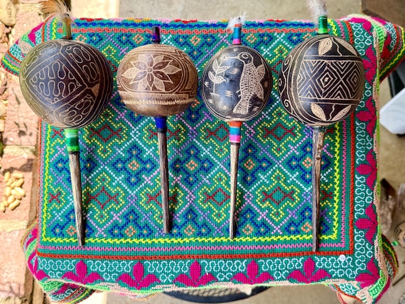 Shipibo Rattle, Traditional Gourd Rattle for Shamanic Plant Ceremony, Handmade in Pucallpa, Peru