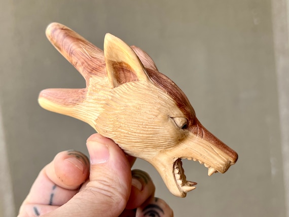 Wolf Kuripe, Traditional Shamanic Applicator Pipe, Hand Carved from Fragrant Cemara Wood
