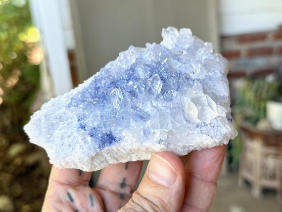 Dumortierite Quartz Cluster, 300g, New Find, Third Eye & Throat Chakra, Enhance Lucid Dreaming, Bahia, Brazil T796