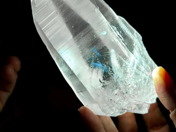 Blue Needle Lemurian Quartz, Double Terminated, Mother & Child , 552g, New Find, Bahia, Brazil V650