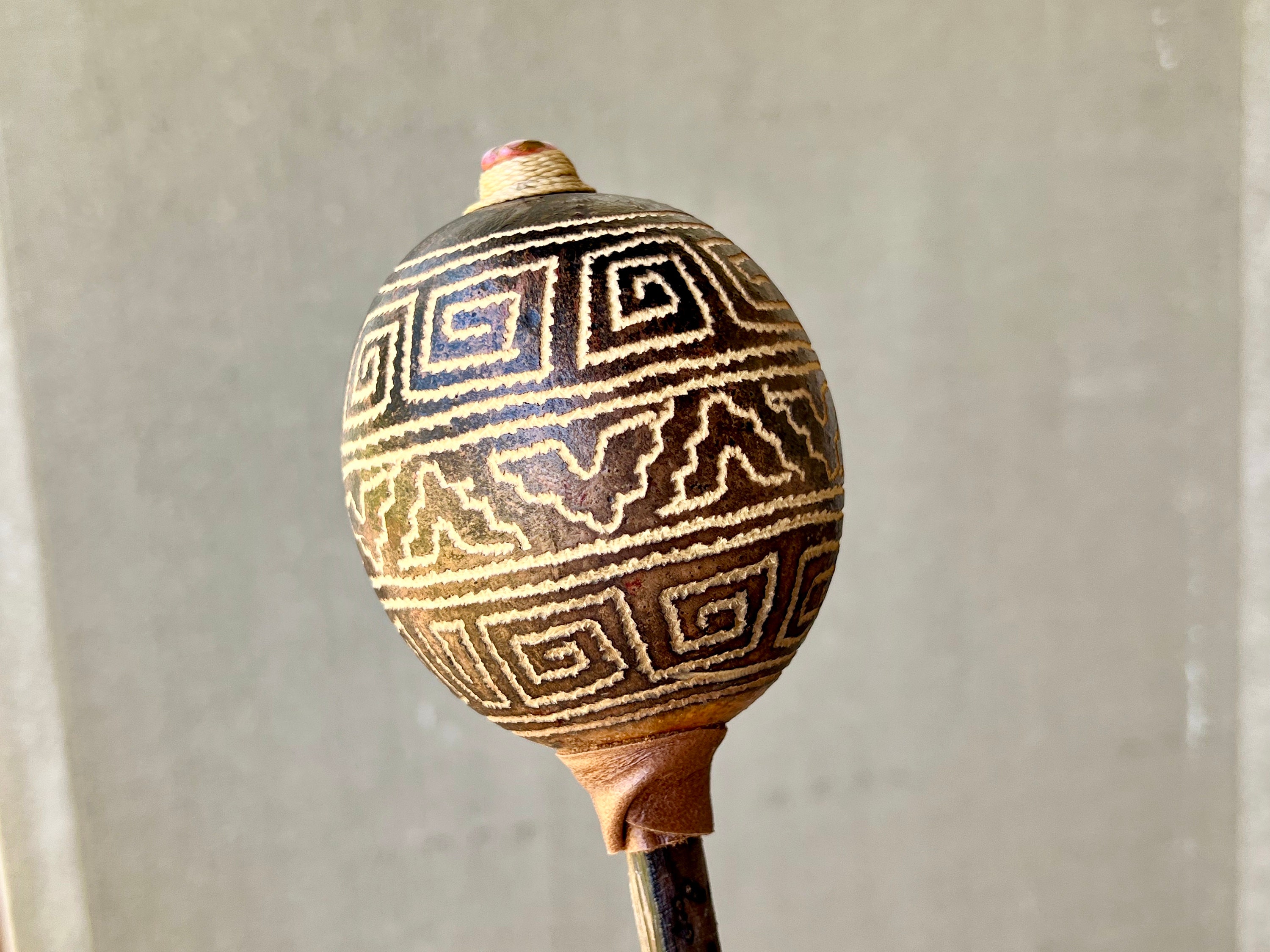Shaman Rattle, Traditional Large Shipibo Rattle for Shamanic Plant
