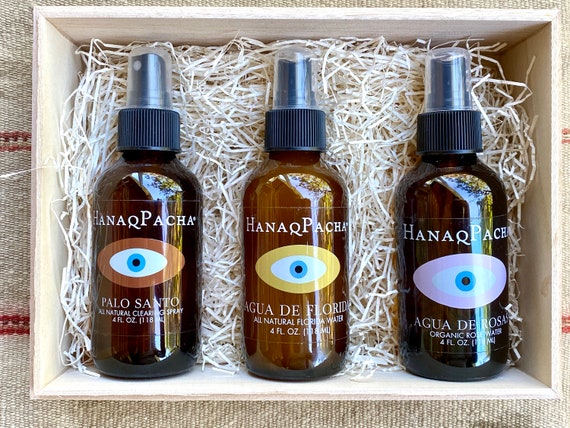 Shamanic Trinity Gift Box with All Natural Florida Water, Rose Water and Palo Santo Spray, Energetic Clearing for Ceremony or Home