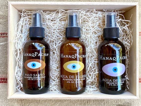 Shamanic Trinity Gift Box with All Natural Florida Water, Rose Water and Palo Santo Spray, Energetic Clearing for Ceremony or Home