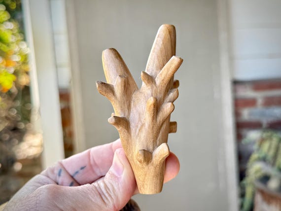 Tree Branch Kuripe, Traditional Wooden Shamanic Applicator Pipe, Hand Carved from a Single Piece of Teak Wood