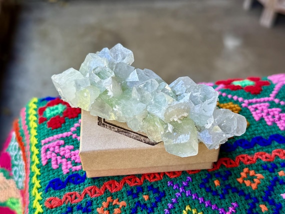 Green Apophyllite Quartz, 85g, Rarest Color, "Disco Ball Apophyllite," Heart & Crown Chakra, India T911