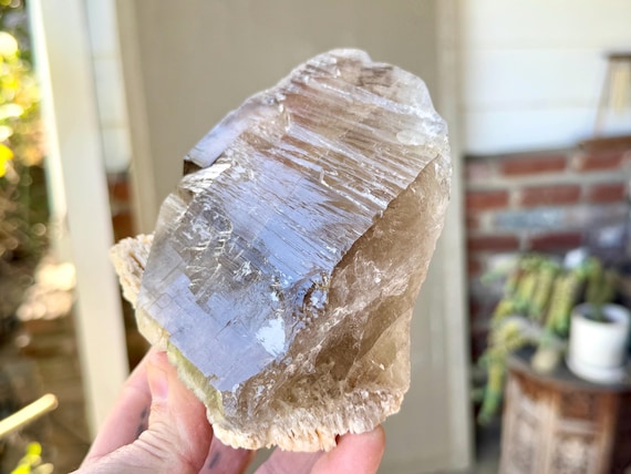 Smoky Elestial Quartz with Feldspar, 901g, Grounding & Root Chakra Crystal, Aracuai, Minas Gerais, Brazil X611