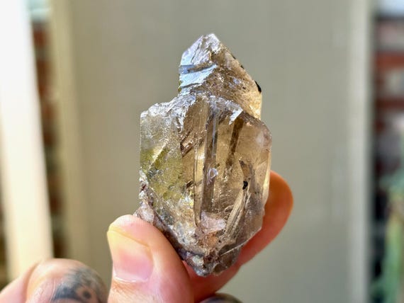 Smoky Quartz with Red Epidote (Piemontite), 65g, Growth Interference Quartz, Minas Gerais, Brazil A479