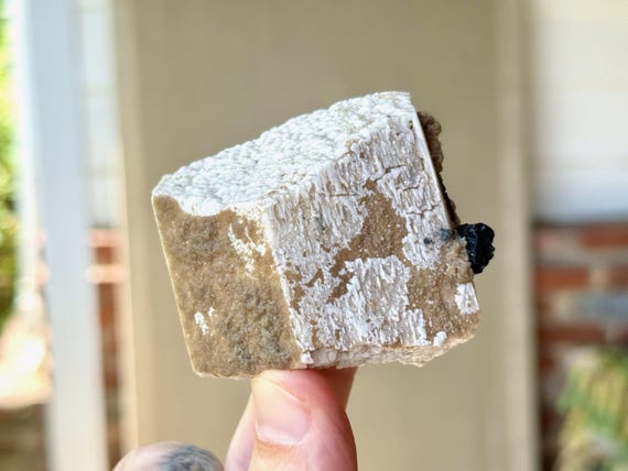 Feldspar with Green Tourmaline, Natural Formation, 94g, Heart Chakra, Empowerment and Self-Love, Coronel Murta, Minas Gerais, Brazil T062