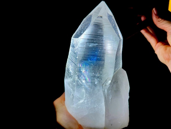 Blue Needle Lemurian Quartz with Custom Stand, Water Clear, 1.7 Kilo, Bahia, Brazil W676