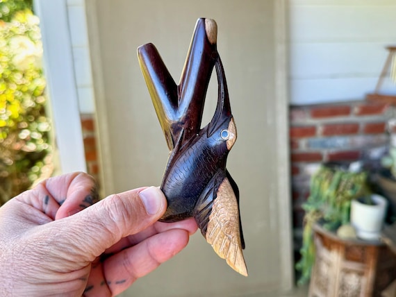 Hummingbird Kuripe, Traditional Shamanic Applicator Pipe, Hand Carved from Natural Two-Tone Wood