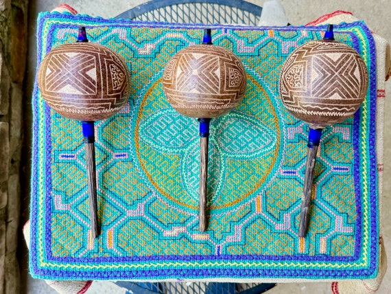 Shipibo Gourd Rattle from the Peruvian Amazon, Traditional Shaman Rattle for Plant Medicine ceremony, Made In Pucallpa, Peru