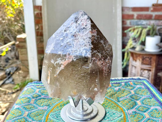 Smoky Quartz with Pink and White Mica Flower Inclusions, 3.7 Kilo, Rare Find, Minas Gerais, Brazil X253
