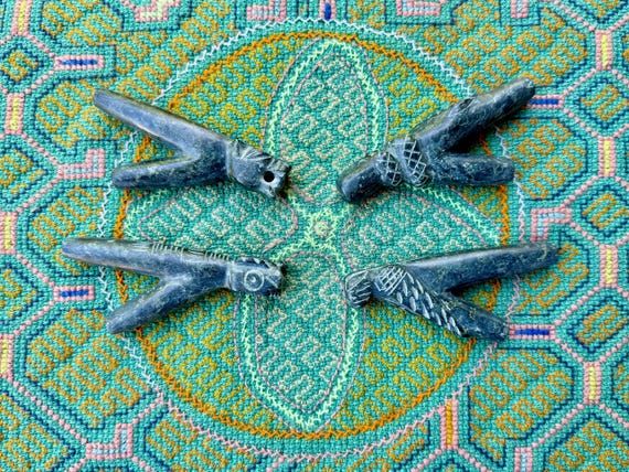 Stone Animal Kuripe, Choose Jaguar, Snake, Owl or Hummingbird, Shamanic Applicator Pipe, Handmade from Native Serpentine Stone in Peru