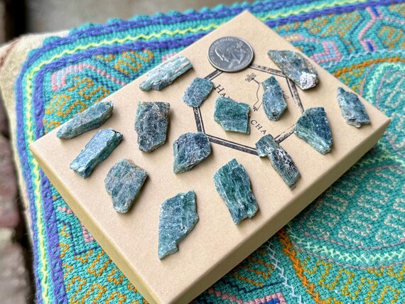 Ocean Kyanite Lot, 15 pcs, Blue-Green Kyanite Crystals, Heart & Throat Chakra Connection, Tanzania S830