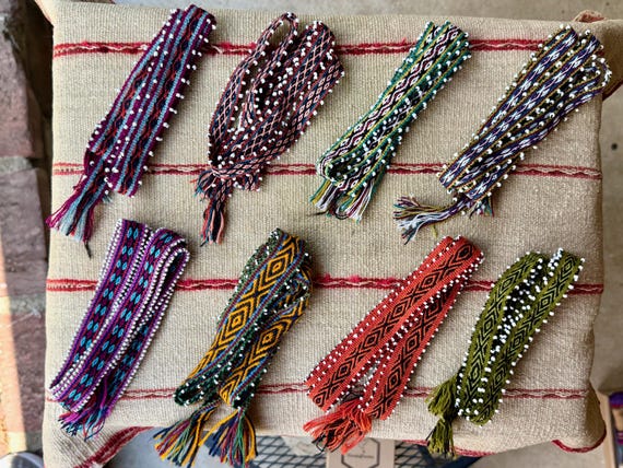 Watana Ties, Traditional Despacho Tie for Mesa, Large Size, Andean Beaded Bracelet/Hatband, Handmade in Chawaytiri, Peru