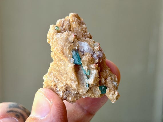 Golden Mica & Blue Tourmaline, Unicorn Stone, 22g, Throat Chakra, Agua Branca, Minas Gerais, Brazil B116