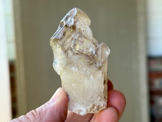 Elestial Smoky Quartz, Hematite, Golden Mica, Rose Quartz and Feldspar Inclusions, 133g, Old Find, Aracuai, Minas Gerais, Brazil W291