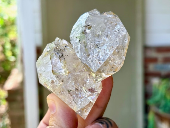 Herkimer Diamond, Heart-Shaped, Tantric Twin with Rainbow, 206g, Third Eye Chakra, Universal Life Force, New York V390