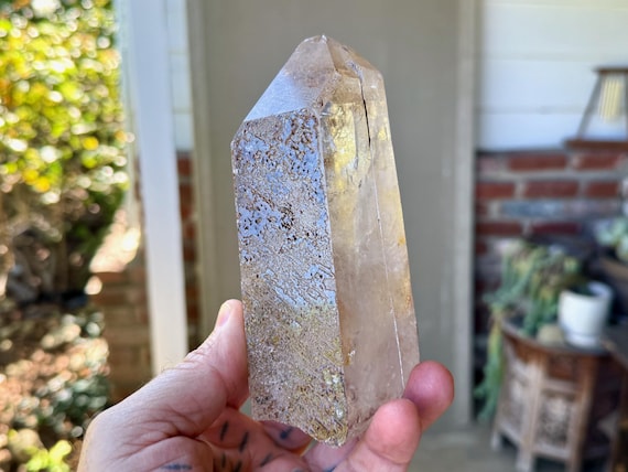 Etched Quartz with Black Hematite Inclusions, 727g, Old Find, Gouveia, Minas Gerais, Brazil W357