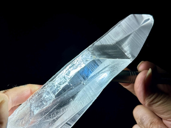 Blue Needle Lemurian Quartz with Earthquake Tip, 822g, 10" AAA Water Clear Lemurian with Blue Needle Inclusions, Bahia, Brazil W568