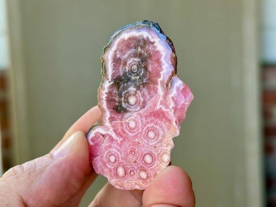 Rhodochrosite Stalactite Slice, 37g, Semi-Polished, Natural Rhodochrosite, Heart Healer, Capillitas Mine, Catamarca, Argentina T718