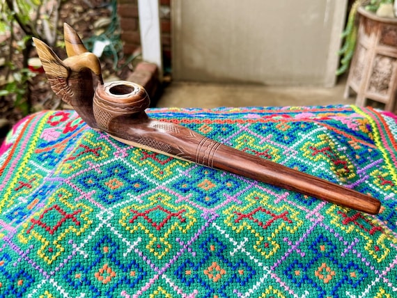 Hummingbird Pipe, Traditional Wooden Tobacco Pipe for Shamanic Ceremony, Hand Carved from Natural Tropical Hardwood