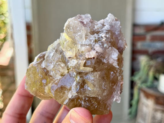 Citrine with Canga Rose Quartz, Self-Standing, 614g, New Find, Crystallized Rose Quartz, Taquaral, Brazil V450