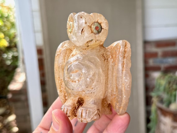 Owl Statue, Hand Carved from Native Andean Quartz, Shamanic Totem, Handmade in Peru's Sacred Valley
