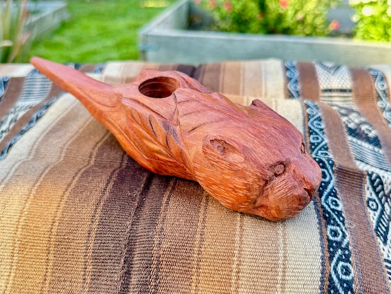 Jaguar Totem Pipe by Betson Macawashi, Hand Carved Palo Sangre Wood Tobacco Pipe for Shamanic Ceremony, Made in Pucallpa, Peru