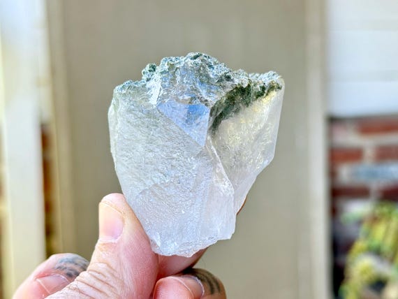 Himalayan Quartz with Green Chlorite, 121g, High Altitude Crystal for Heart Healing and Purification, India X359