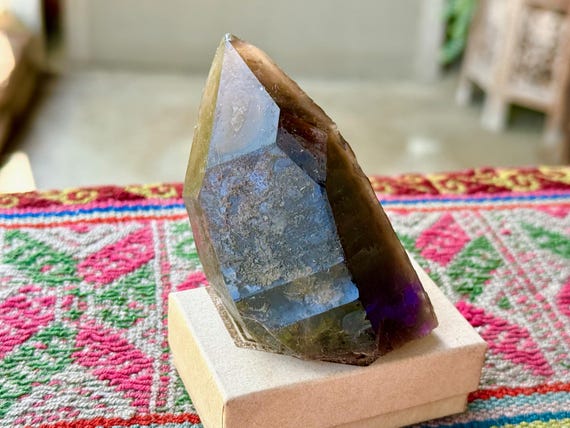 Pele's Dream Lemurian with Time Link, Smoky Citrine, 164g, Self-Standing, Shadow Work & Trauma Healing, Goias, Brazil A611