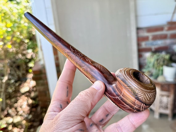 Shaman Tobacco Pipe, Traditional Solid Wood Mapacho Pipe for Shamanic Ceremony, Hand Carved from Natural Tropical Hardwood