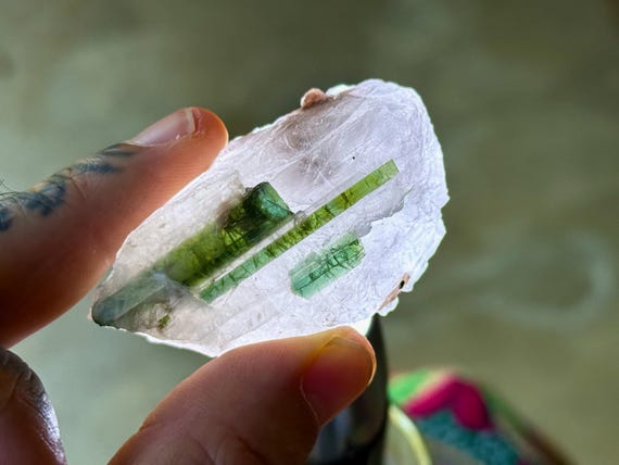 Blue-Green Tourmaline Quartz, 76g, New Find, Bicolor Tourmaline, Nature Spirits & Purification, Coronel Murta, Minas Gerais, Brazil A699