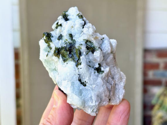 Blue Albite with Green Tourmaline, 349g, Rare Find, Aricanga Mine, São Jose da Safira, Minas Gerais, Brazil W076